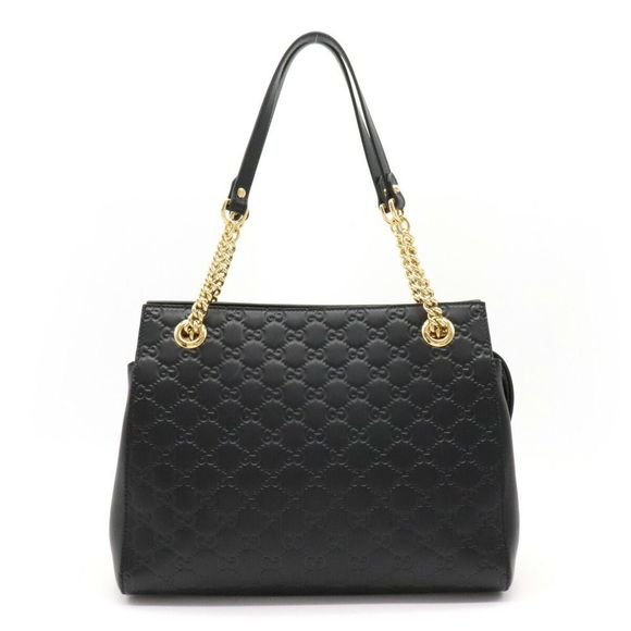 Gucci Shima Chain Shoulder Bag Leather Black Gold Hardware - Picture 1 of 9